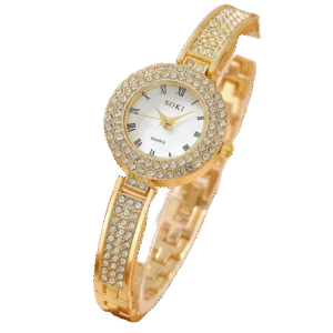 NW1406 5pcs Ladies Watch Jewelry Set Fashion Round Women Watch Rhinestone Necklace Earrings Ring Set