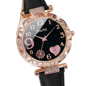 Women Watch Cute Heart Dial Quartz Watch Shiny Rhinestone Analog Wrist Watch Bracelets Gift for Mom