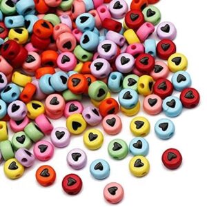 QW 4 * 7mm Multicolor Acrylic Heart Beads Round Flat Loose Spacer Beads for Jewelry Making Handmade Charm DIY Accessories