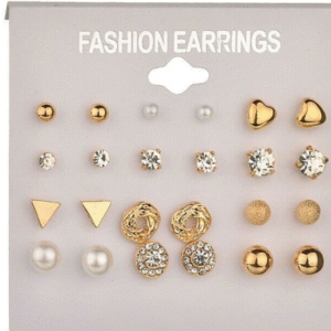 Elegant 12 Pairs Women Crystal Stud Earrings Set -Fashion Gold Heart Stud Pearls Earring Ear Studs