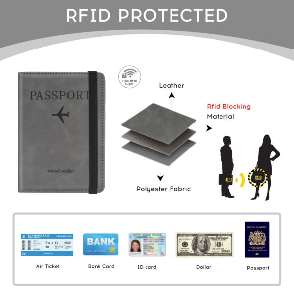 ILIYAH-Passport Cover-Passport Holder Travel Wallet-RFID Blocking Passport Case Travel Accessories Card Holder Wallet Unisex Travel Gifts（Grey）