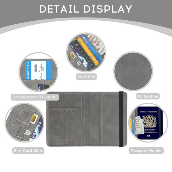 ILIYAH-Passport Cover-Passport Holder Travel Wallet-RFID Blocking Passport Case Travel Accessories Card Holder Wallet Unisex Travel Gifts（Grey）