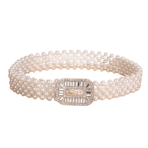Elegant Women Pearl Waist Belt Elastic Buckle Pearl Chain Belt Dress Crystal Strap Elastic Belt Luxury Brand