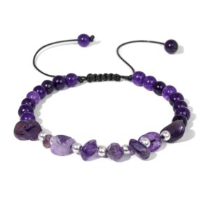 Natural Stone Amethysts Bead Bracelets for Women Men Braided Bracelet Lapis Lazuli Meditation Jewelry Dainty Gift,6 Agate,Adjustable