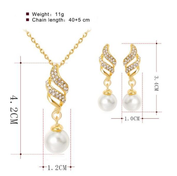 New Women's Bridal Spiral Diamond Pearl Necklace Earrings Two Piece Jewelry Set