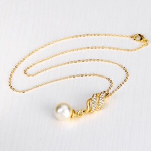New Women's Bridal Spiral Diamond Pearl Necklace Earrings Two Piece Jewelry Set
