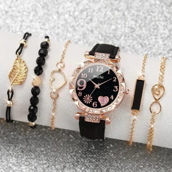 Women Watch Cute Heart Dial Quartz Watch Shiny Rhinestone Analog Wrist Watch Bracelets Gift for Mom