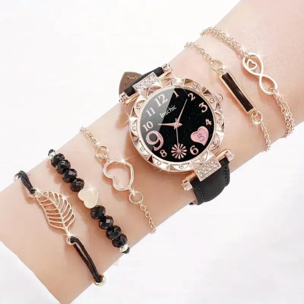 Women Watch Cute Heart Dial Quartz Watch Shiny Rhinestone Analog Wrist Watch Bracelets Gift for Mom