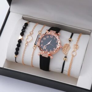 Women Watch Cute Heart Dial Quartz Watch Shiny Rhinestone Analog Wrist Watch Bracelets Gift for Mom